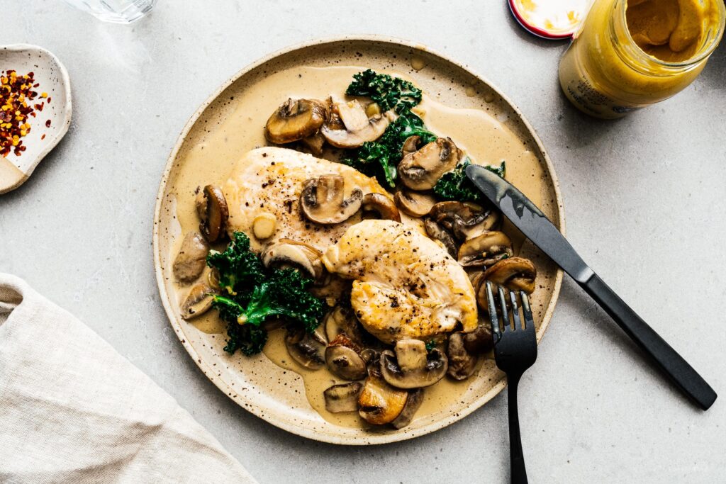 One Pan Creamy Dijon Mustard Mushroom Chicken | www.iamafoodblog.com