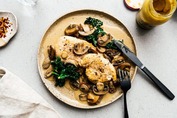 One Pan Creamy Dijon Mustard Mushroom Chicken | www.iamafoodblog.com