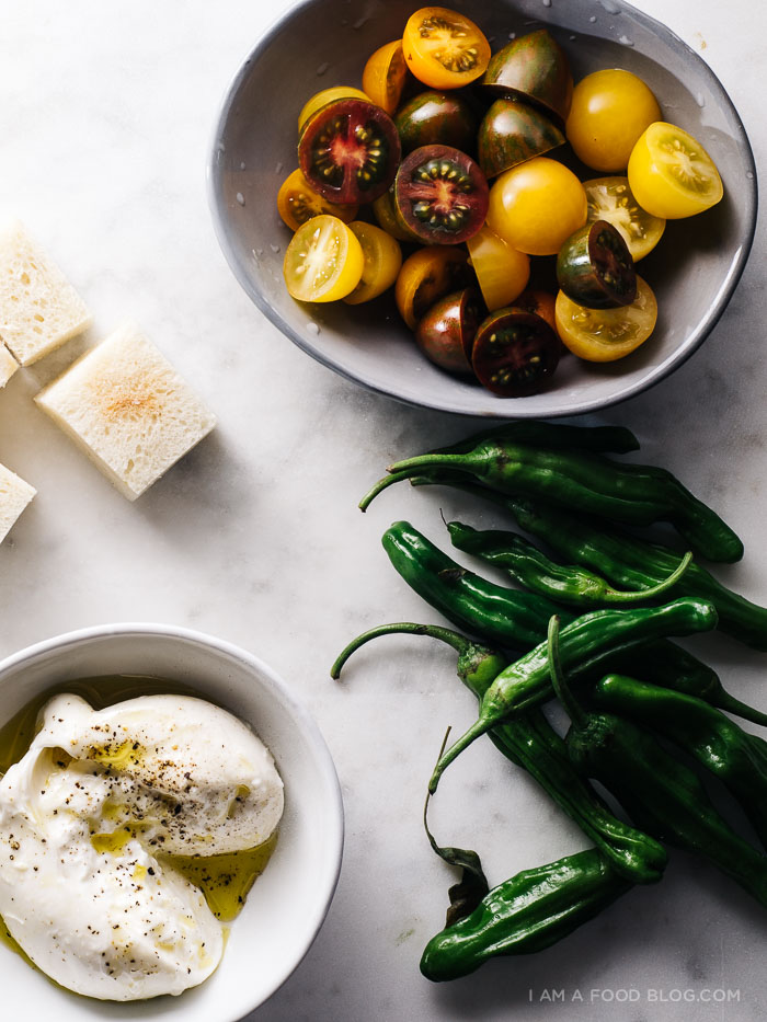 shishito burrata bread salad recipe - www.iamafoodblog.com