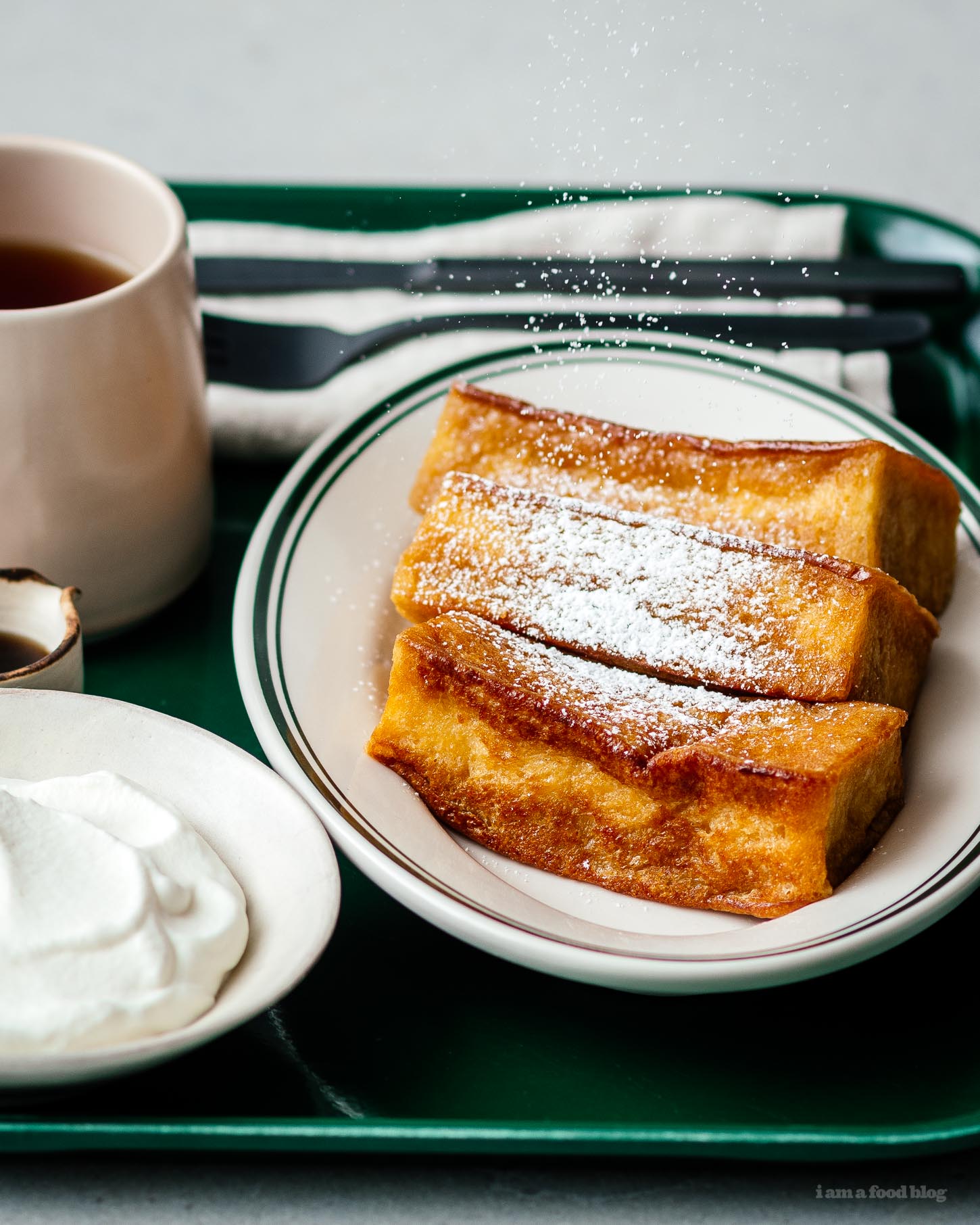 This Japanese tamagoyaki-inspired french toast is soft and custardy on the inside and crisp on the outside. The perfect combination of sweet and savory! | www.iamafoodblog.com