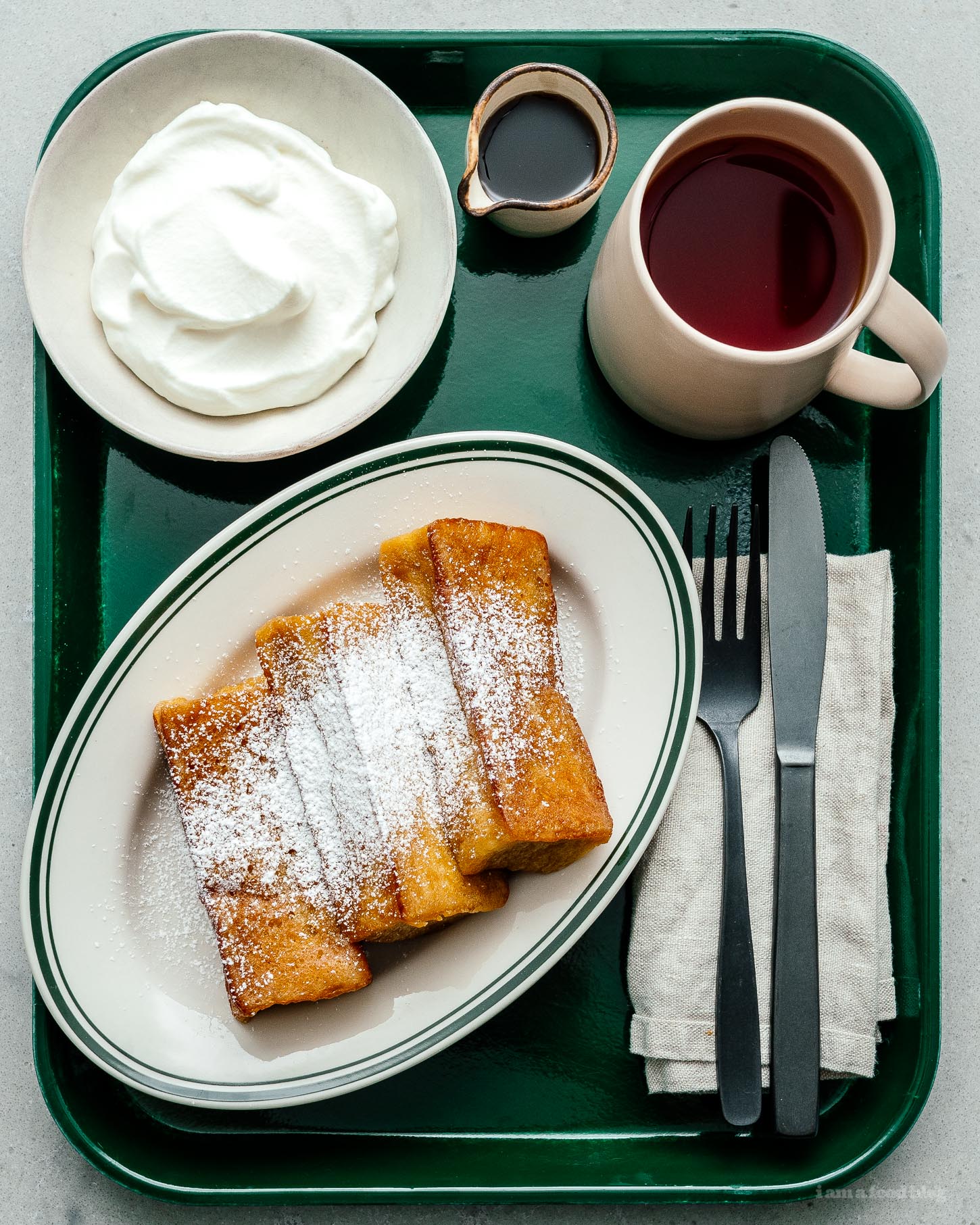 This Japanese tamagoyaki-inspired french toast is soft and custardy on the inside and crisp on the outside. The perfect combination of sweet and savory! | www.iamafoodblog.com