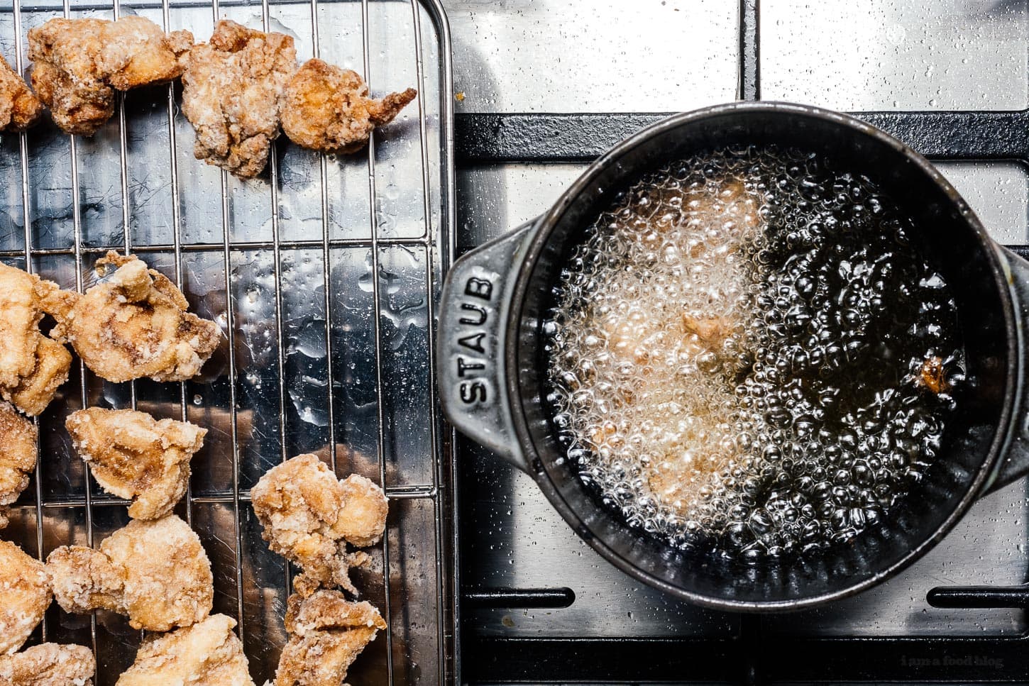 deep frying taiwanese popcorn chicken | www.iamafoodblog.com